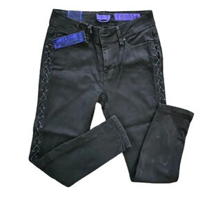 Indigo Rein Women's Black Saint & Sinner Mid rise Skinny lace Up Jeans Size 11